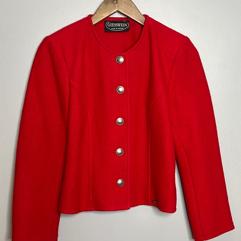 Giesswein 100% merino wool red dress jacket size 36